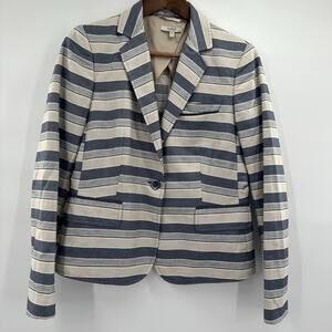 Santorelli Jacket Womens 8 Blue Striped Linen Blend Made in‎ Italy Blazer Office